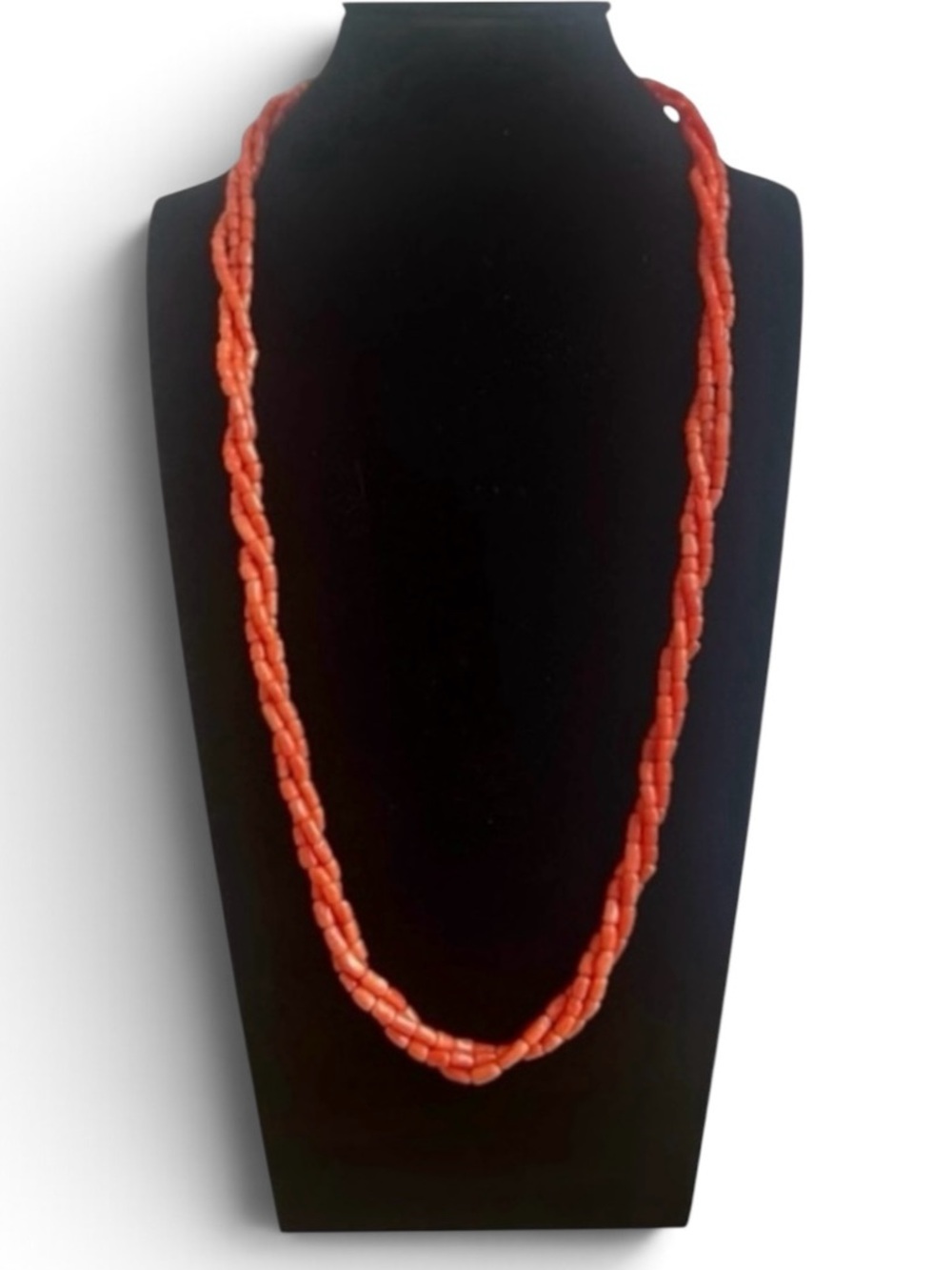 Vintage Natural Salmon Coral Rice Bead Triple Strand Twist Necklace 24.75” 33g